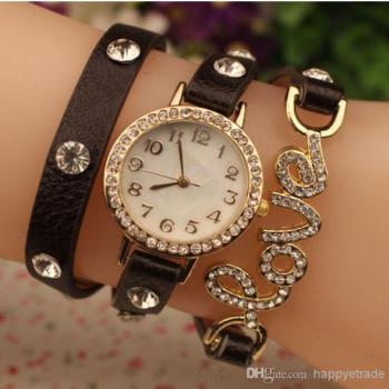 Black Love Leather Bracelet Watch